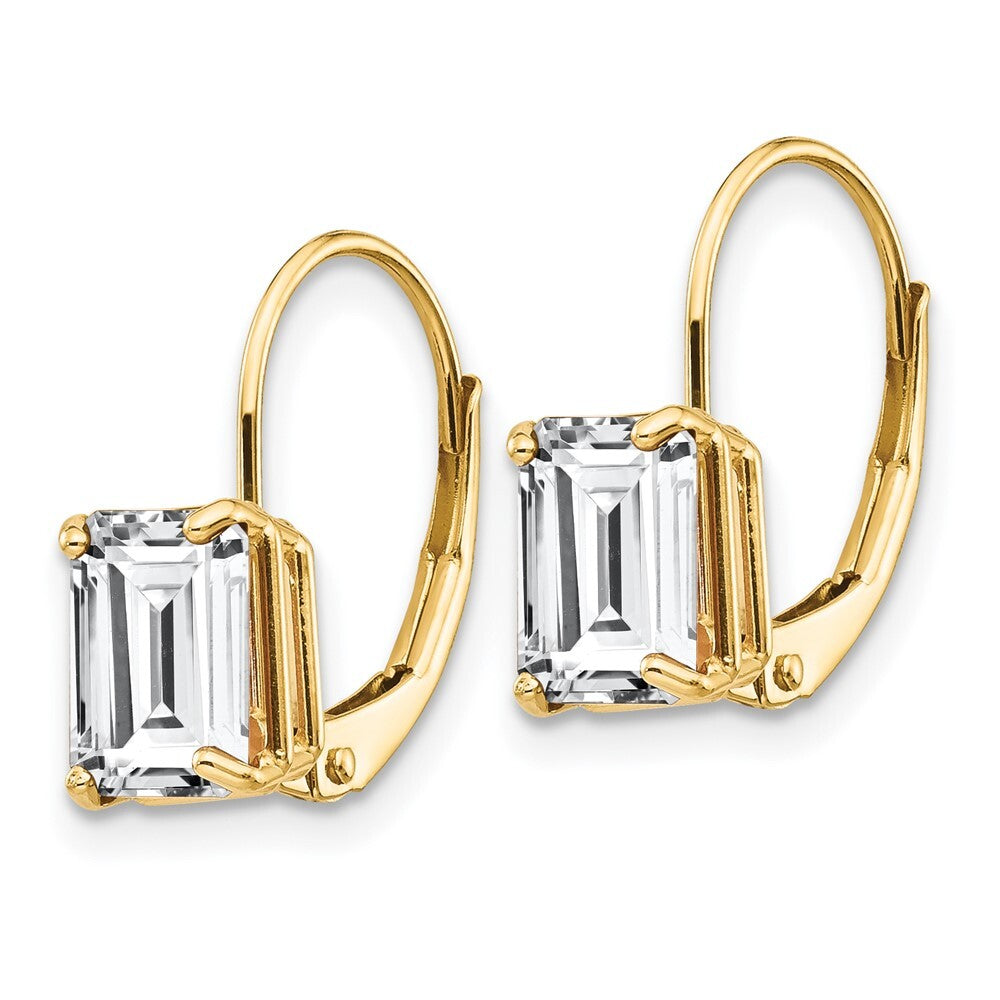 14k Yellow Gold 7x5mm Emerald Cut Cubic Zirconia Dangle Earrings Leverback