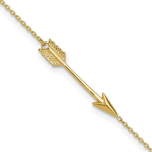 14k Yellow Gold Polished Arrow 11" Anklet