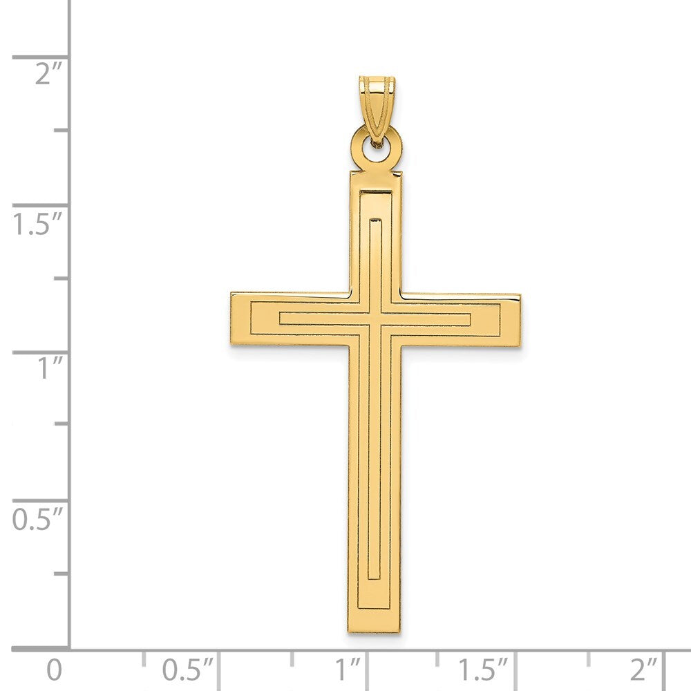 14k Yellow Gold Solid Laser Etched Cross Pendant for Women