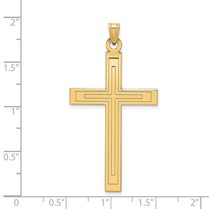 14k Yellow Gold Solid Laser Etched Cross Pendant for Women