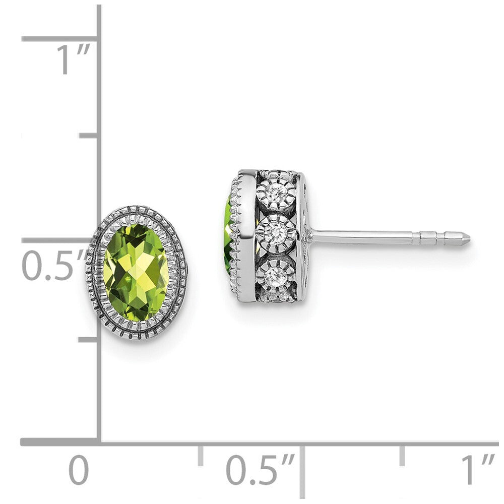 14k White Gold Oval Peridot and Diamond Stud Earrings