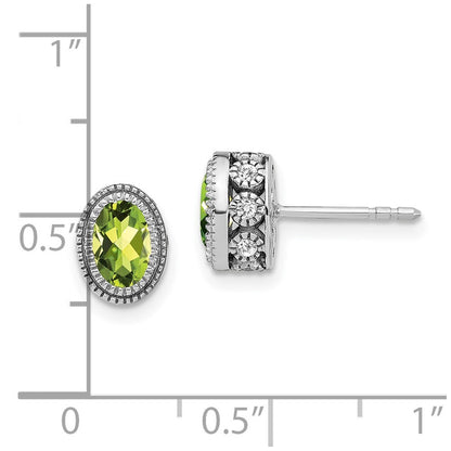 14k White Gold Oval Peridot and Diamond Stud Earrings
