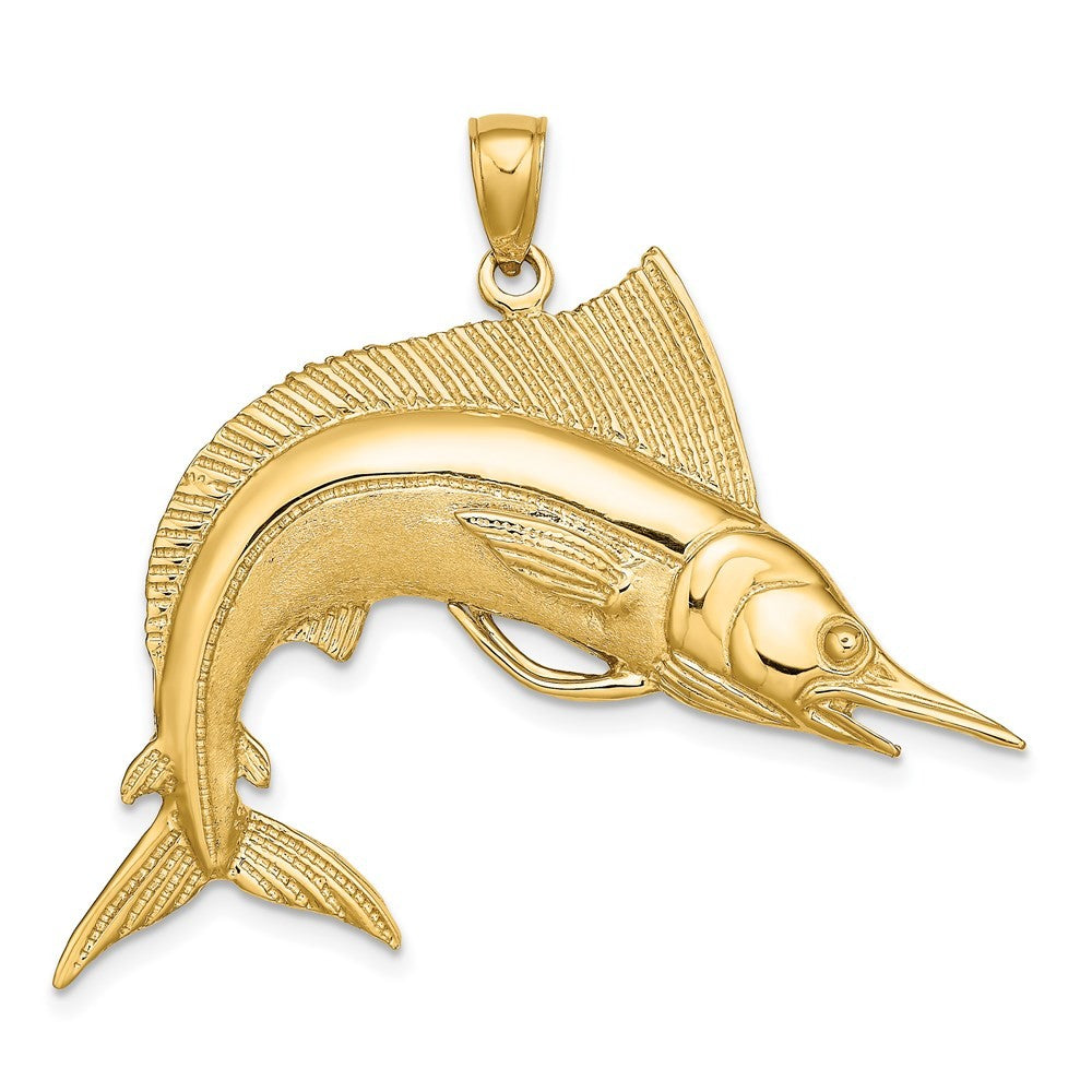 14k Yellow Gold 2-D Polished Satin STRIPED MARLIN Charm