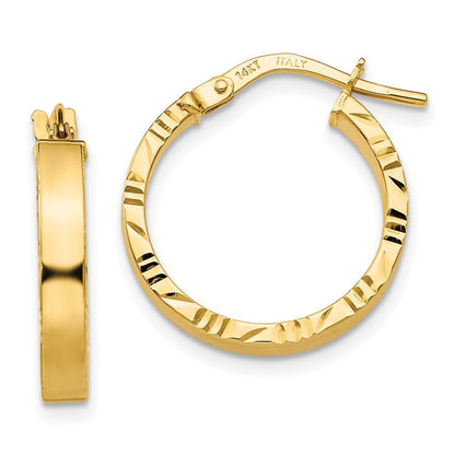 14k Yellow Gold Small 3mm Diamond Cut Edge Polished Hoop Earrings