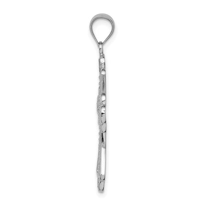 14k White Gold White Polished Diamond-cut Textured Cross Pendant for Women