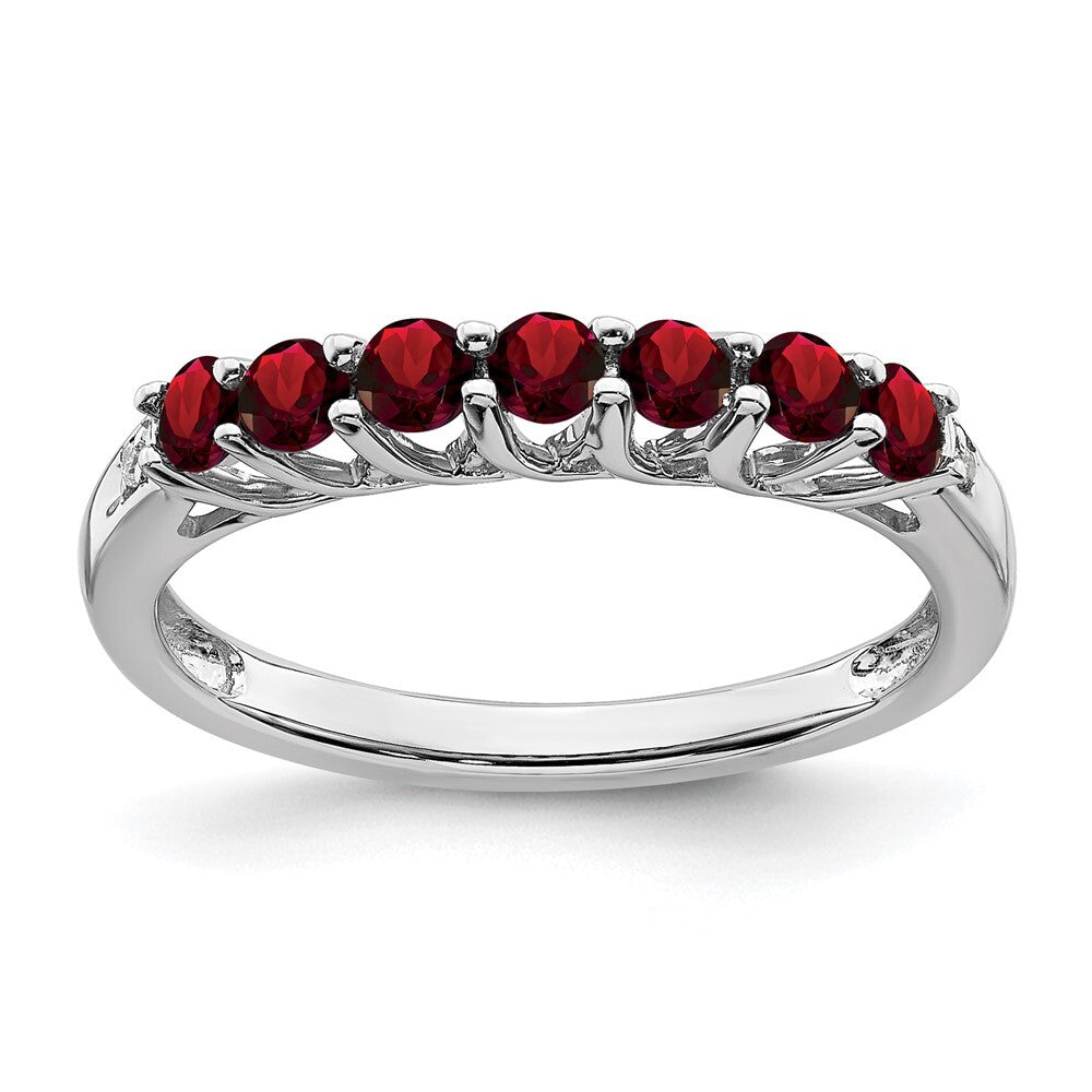 Sterling Silver Rhodium-plated Garnet and Diamond Ring Size 7