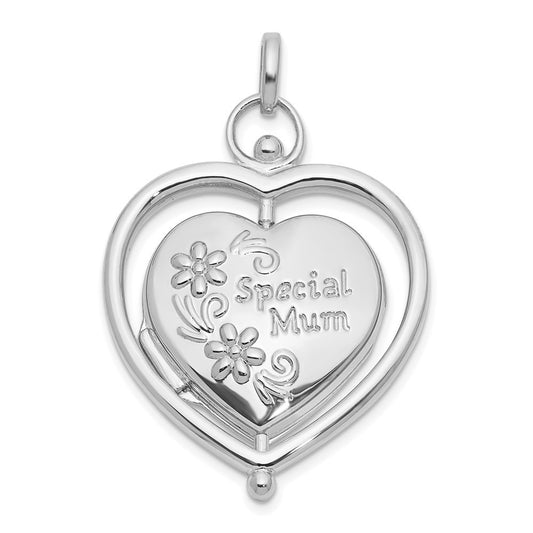 14K Gold Floral SPECIAL MUM and Tree in Spinning Frame Reversible Heart Locket