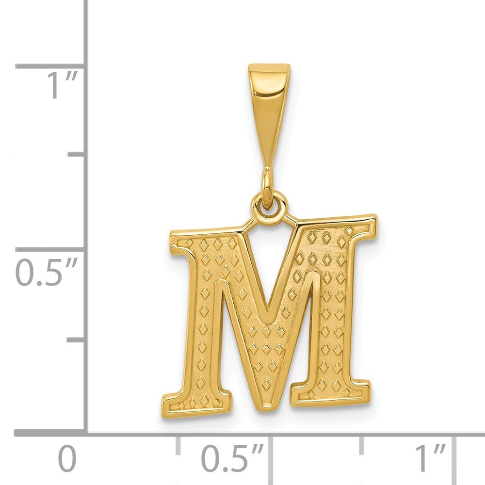 14k Yellow Gold Textured Initial M Charm Pendant for Women