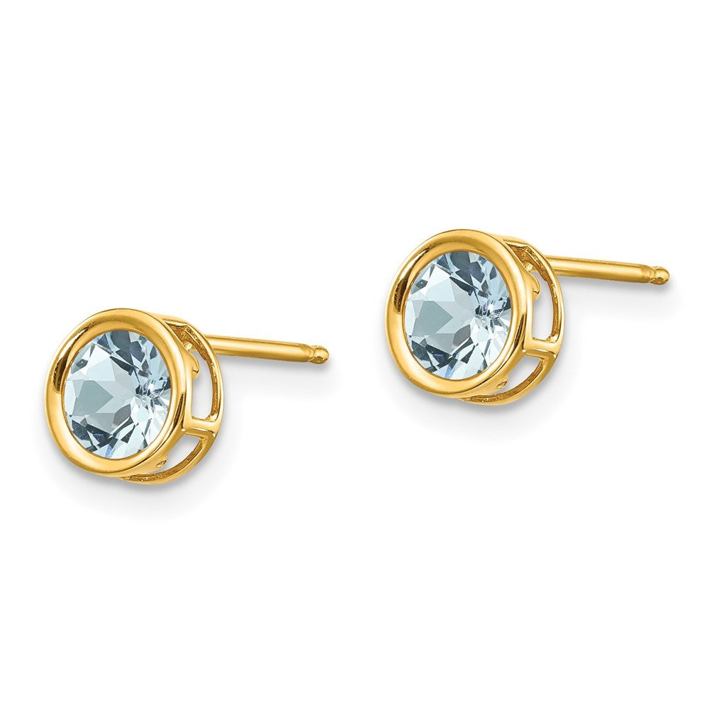 14k Yellow Gold 5mm Bezel Aquamarine Stud Earrings