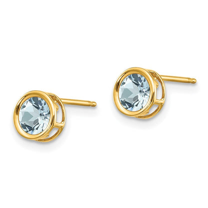 14k Yellow Gold 5mm Bezel Aquamarine Stud Earrings