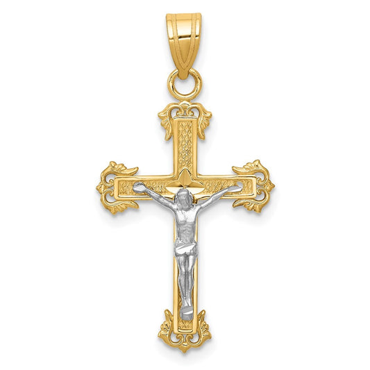14k Two-tone Gold Diamond-cut Crucifix Pendant for Women