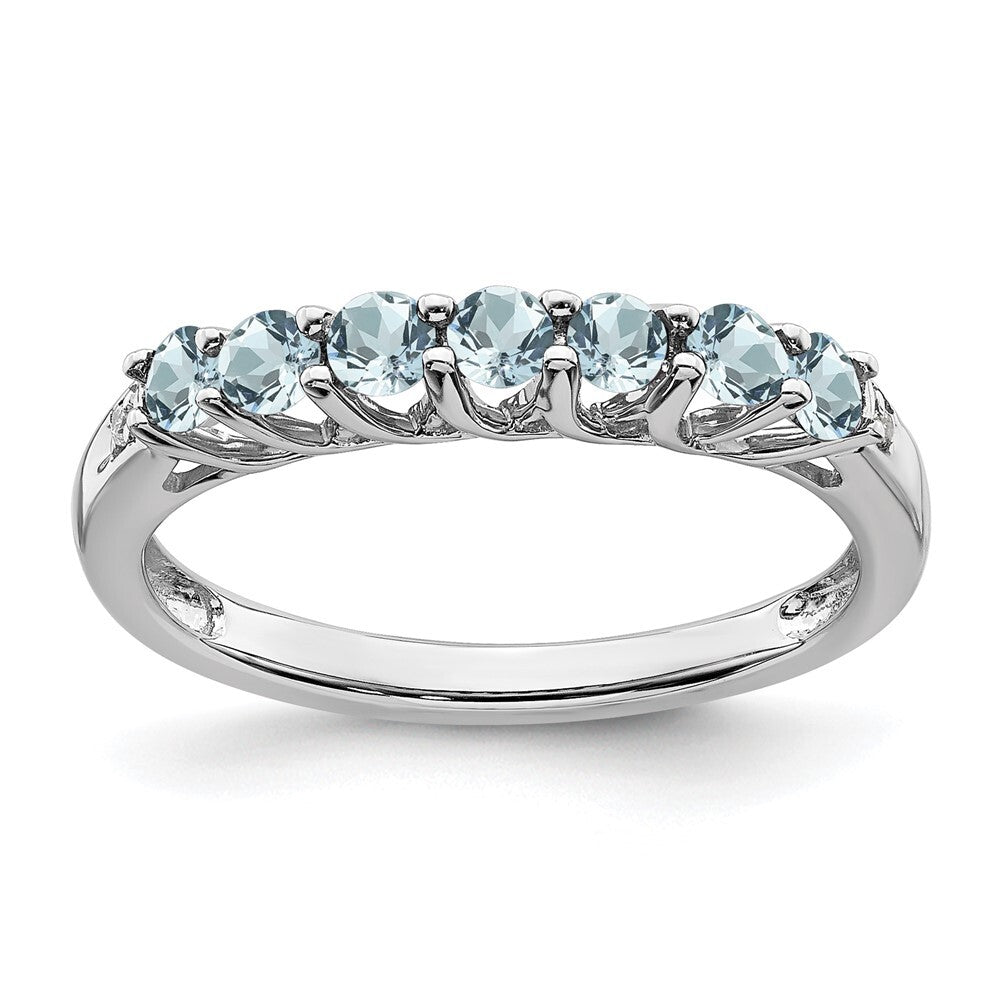 Sterling Silver Rhodium-plated Aquamarine and Diamond Ring Size 8