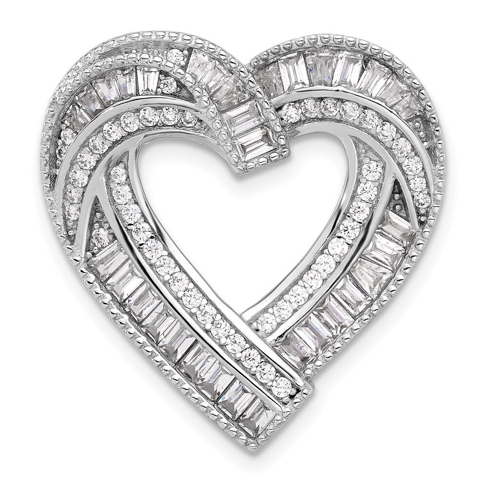 Sterling Silver Rhodium-plated Cubic Zirconia Heart Chain Slide Pendant