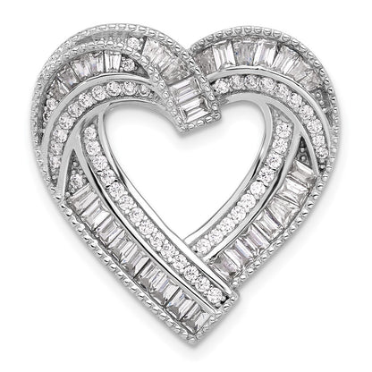 Sterling Silver Rhodium-plated Cubic Zirconia Heart Chain Slide Pendant