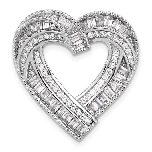Sterling Silver Rhodium-plated Cubic Zirconia Heart Chain Slide Pendant