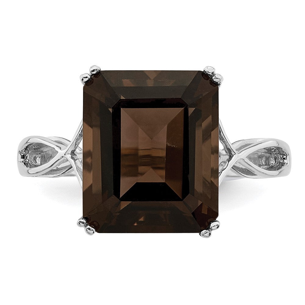 Sterling Silver Rhodium Smoky Quartz Ring Size 8