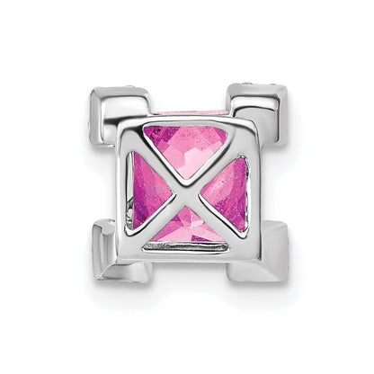 14k White Gold Square Created Pink Sapphire & Diamond Chain Slide