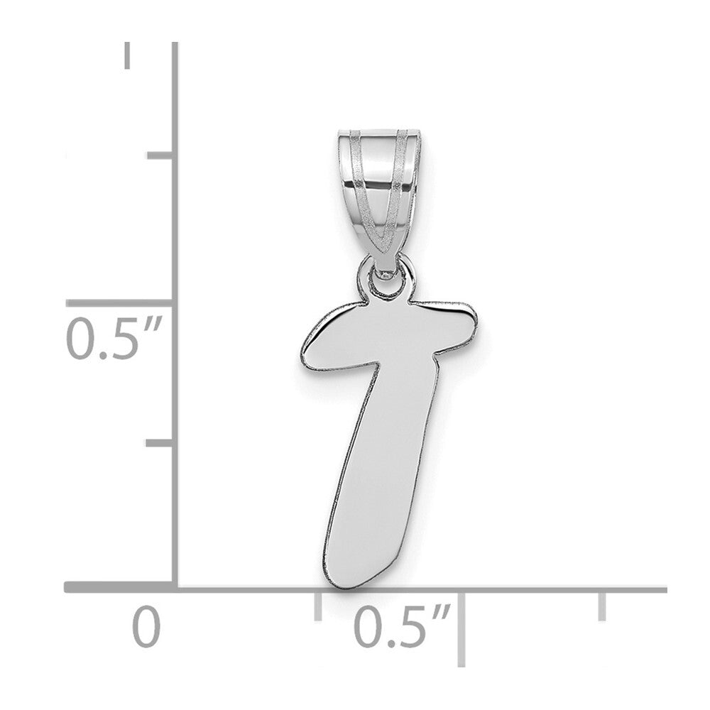 14k White Gold Polished Script Letter T Initial Pendant for Women