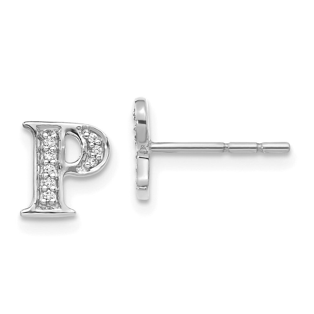 14k White Gold Diamond Initial P Stud Earrings Gift for Women