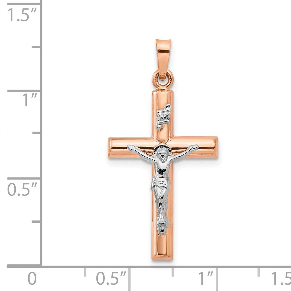 14k Two-tone Gold Gold Hollow Crucifix Pendant for Women