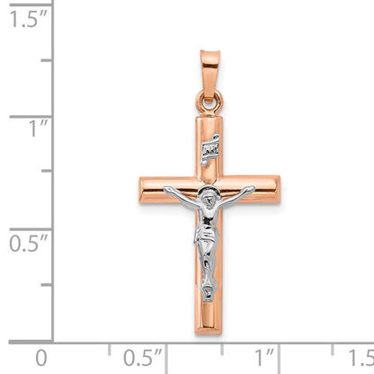 14k Two-tone Gold Gold Hollow Crucifix Pendant for Women