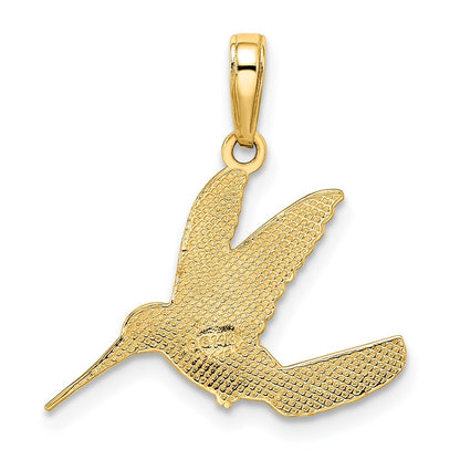14k Yellow Gold Rhodium Diamond-cut Humming Bird Pendant for Women