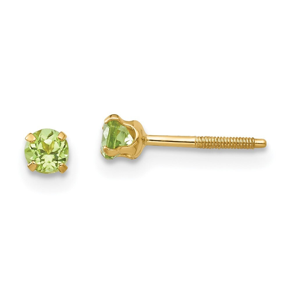 14k Yellow Gold 3mm Peridot Stud Earrings Gift for Women