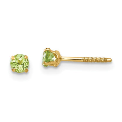 14k Yellow Gold 3mm Peridot Stud Earrings Gift for Women