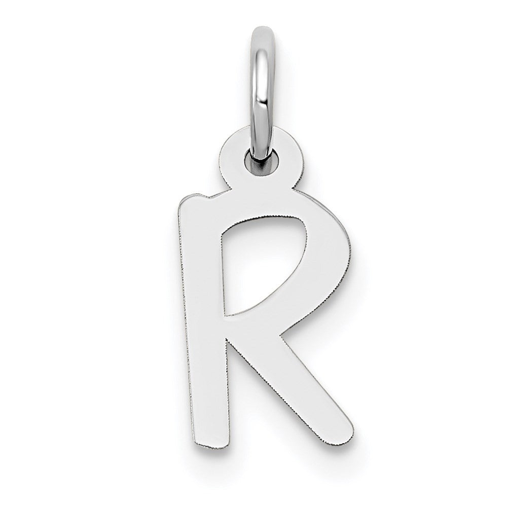 14k White Gold Small Slanted Block Letter R Initial Charm Pendant
