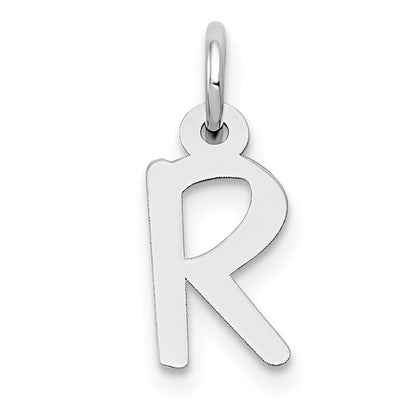 14k White Gold Small Slanted Block Letter R Initial Charm Pendant
