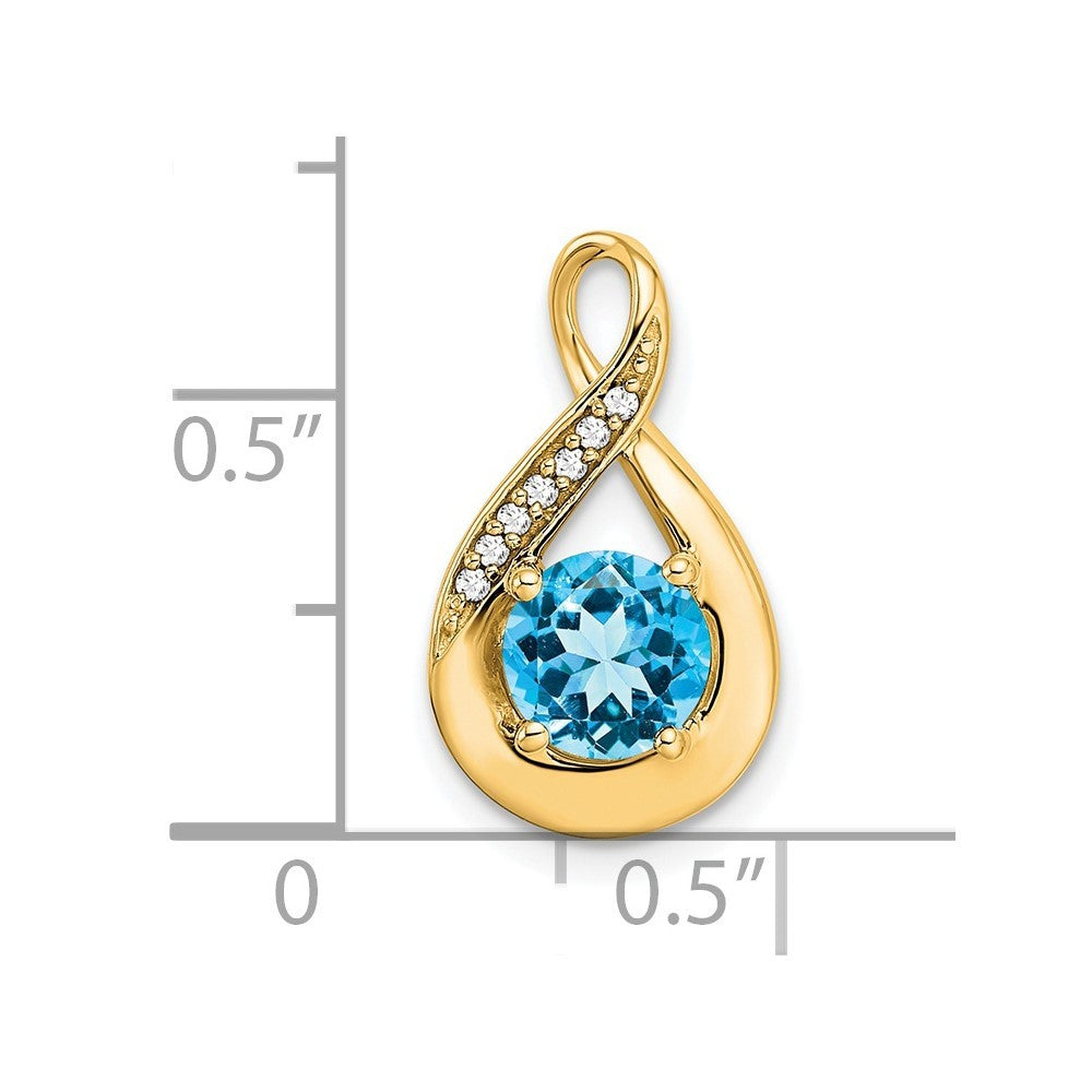 14k Yellow Gold 6mm Round Blue Topaz and Diamond Chain Slide