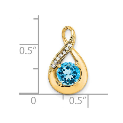 14k Yellow Gold 6mm Round Blue Topaz and Diamond Chain Slide