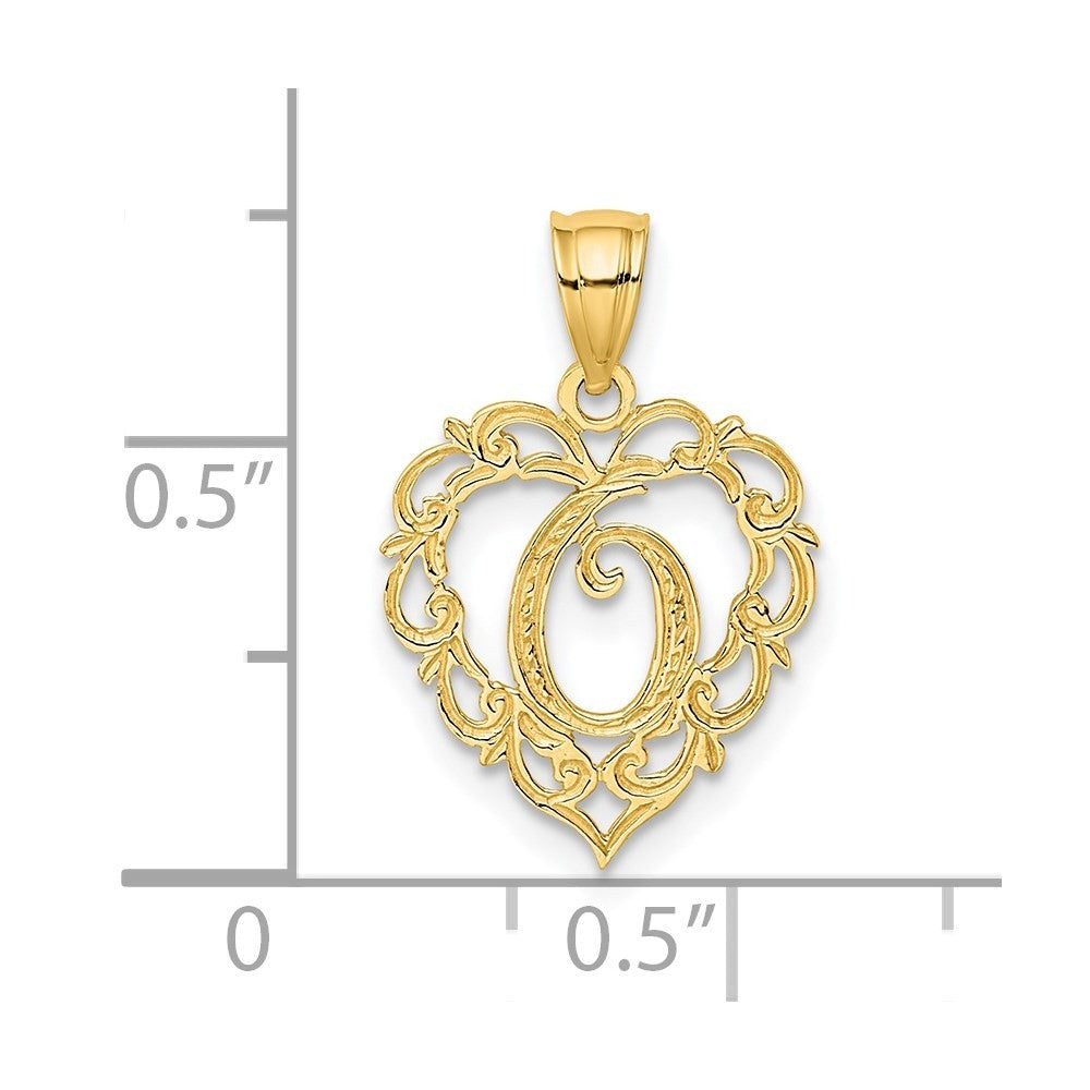 14k Yellow Gold Heart Script Letter O Initial Charm