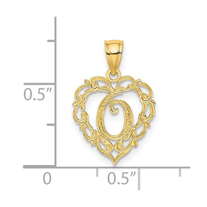 14k Yellow Gold Heart Script Letter O Initial Charm