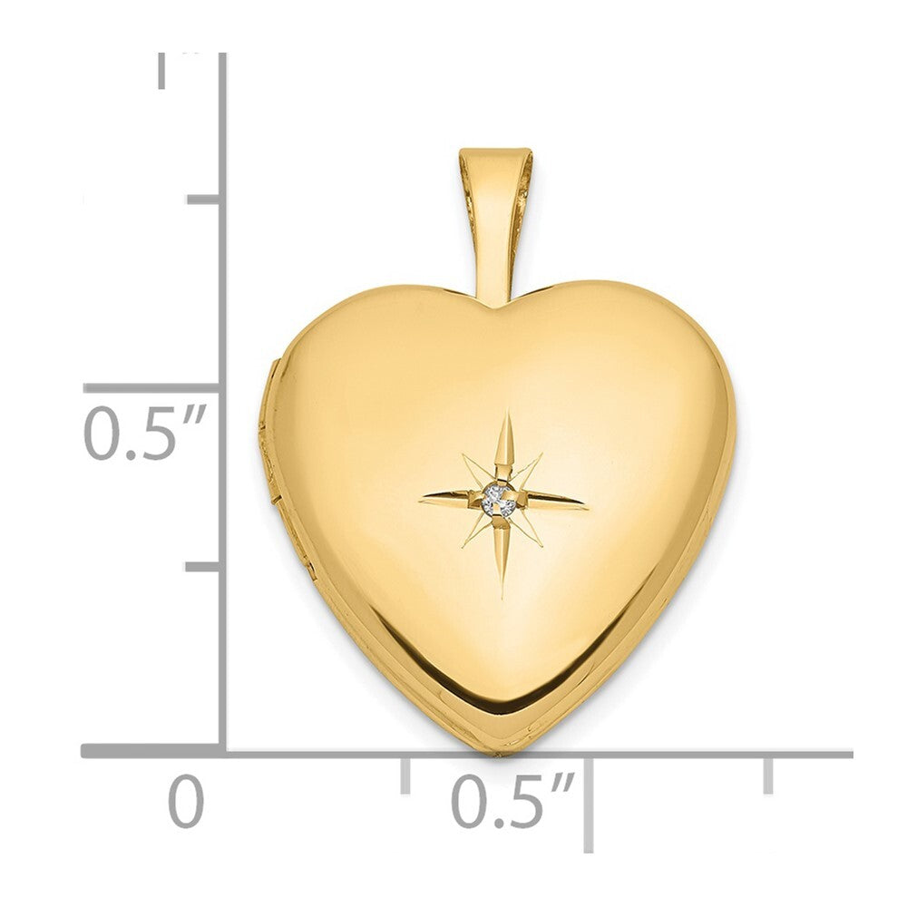 14k Yellow Gold 16mm with .01ct. Diamond Star Heart Locket Pendant for Women