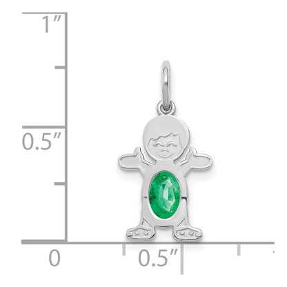 14k White Gold Boy 6x4 Oval Genuine Emerald-May Pendant for Women