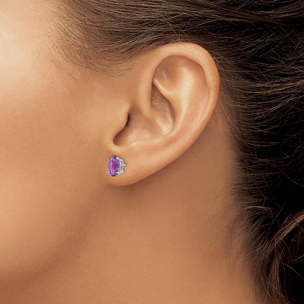 14k White Gold 8x6mm Oval Amethyst Stud Earrings