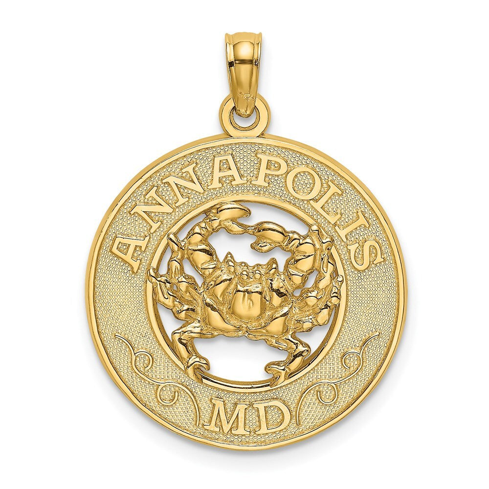 14k Yellow Gold ANNAPOLIS MD Crab Charm Pendant for Women