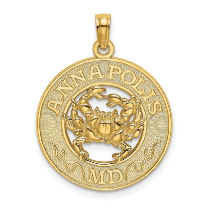 14k Yellow Gold ANNAPOLIS MD Crab Charm Pendant for Women