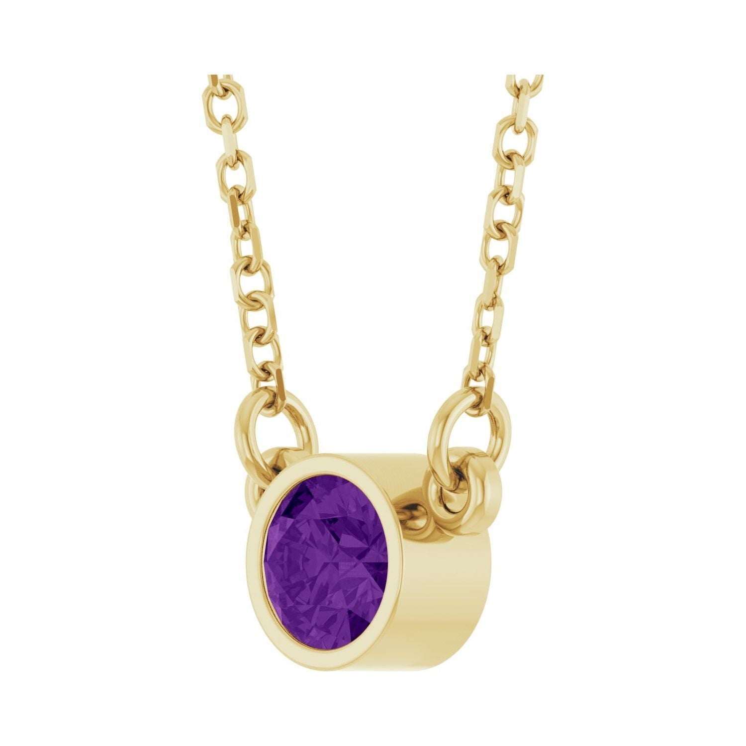 14k Yellow Gold Natural Amethyst Solitaire Pendant Necklace 16"