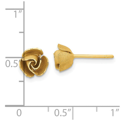 14k Yellow Gold Yellow Gold Satin Finish Diamond-Cut Rose Stud Earrings