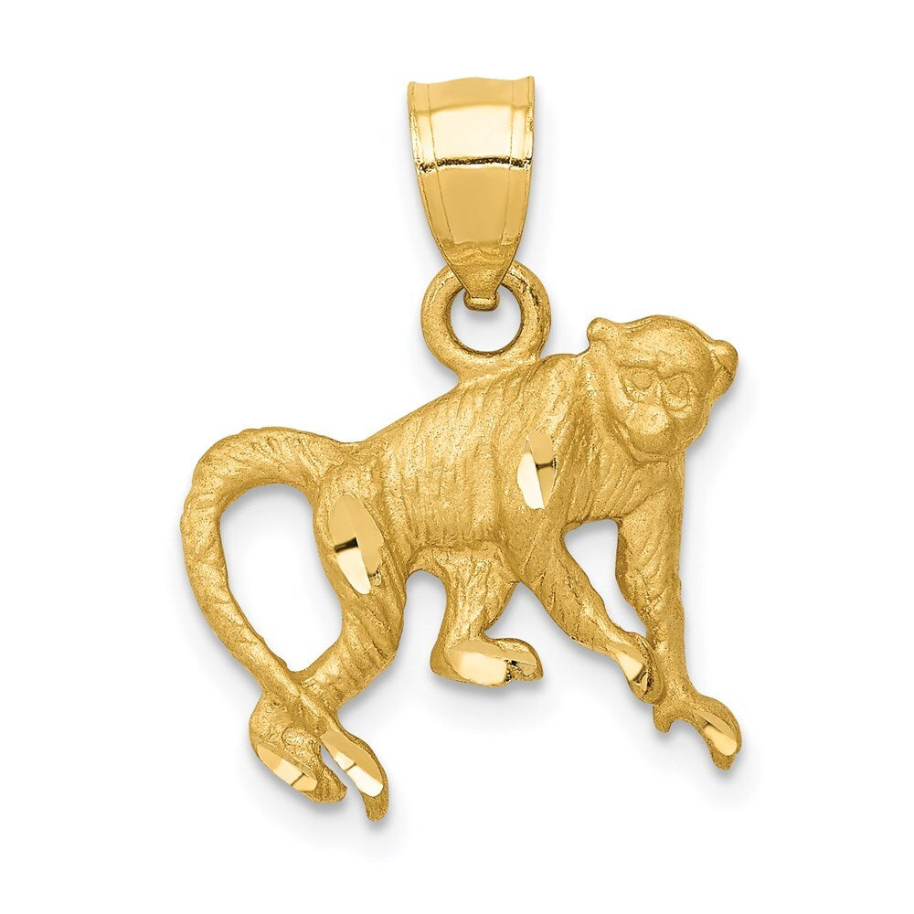 14k Yellow Gold Diamond-cut Monkey Pendant for Women