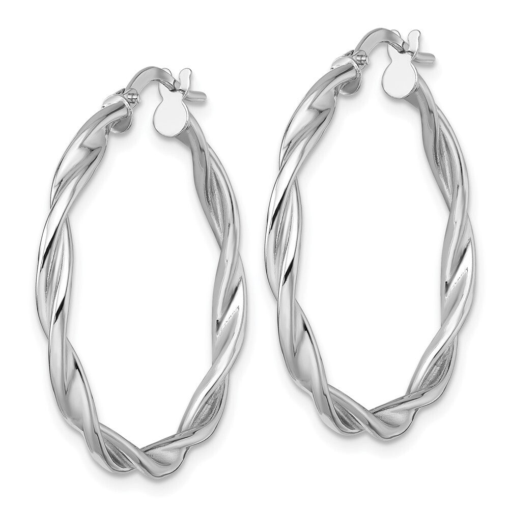 14k White Gold Polished Twist Hoop Earrings Gift for Women