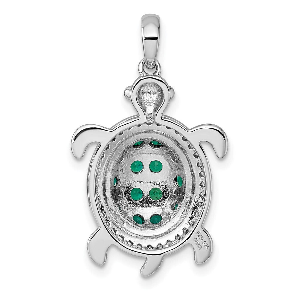 Sterling Silver Rhod-pl Black-plating Cubic Zirconia Turtle Pendant