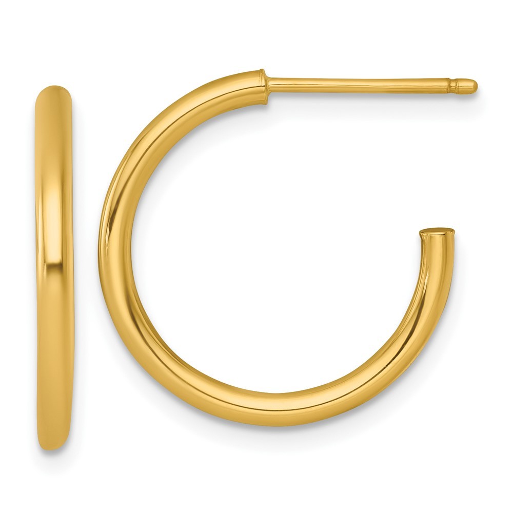 14k Yellow Gold Polished 2.0 x 20mm Tube C-Hoop Earrings