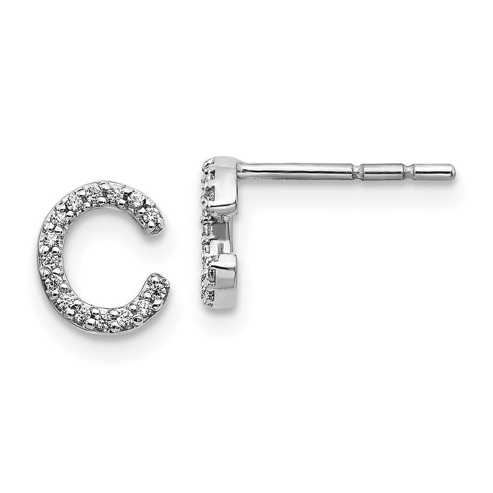 14k White Gold Diamond Initial C Stud Earrings Gift for Women