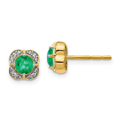 14k Yellow Gold Diamond and Emerald Fancy Stud Earrings