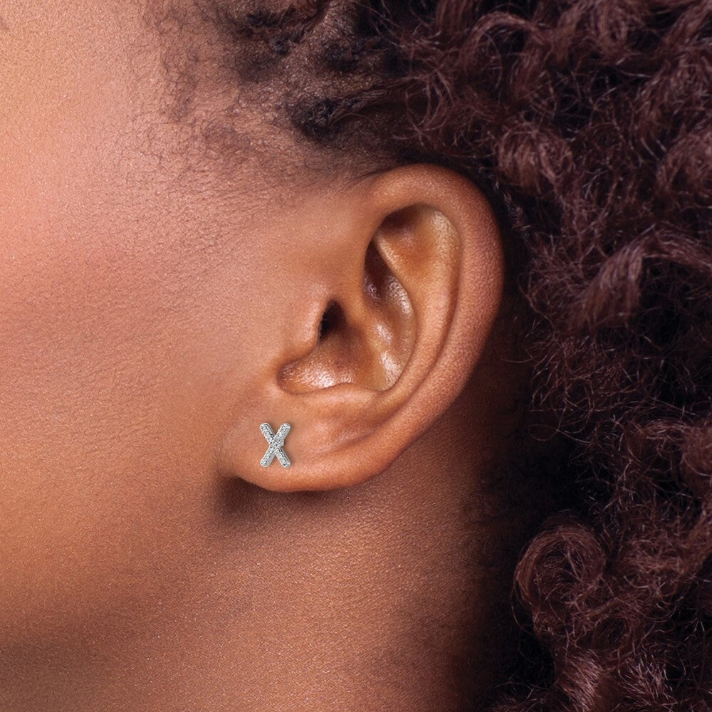 14k White Gold Diamond Initial X Stud Earrings Gift for Women
