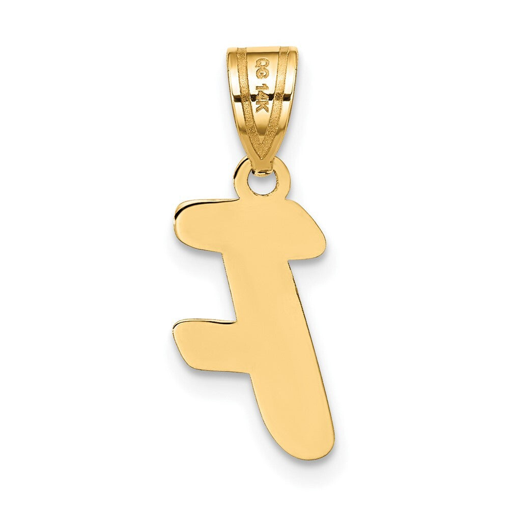 14k Yellow Gold Polished Script Letter F Initial Pendant for Women