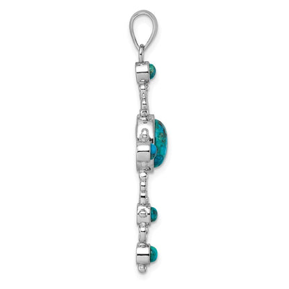 Sterling Silver Polished Compressed Turquoise Cabochons Fancy Cross Pendant